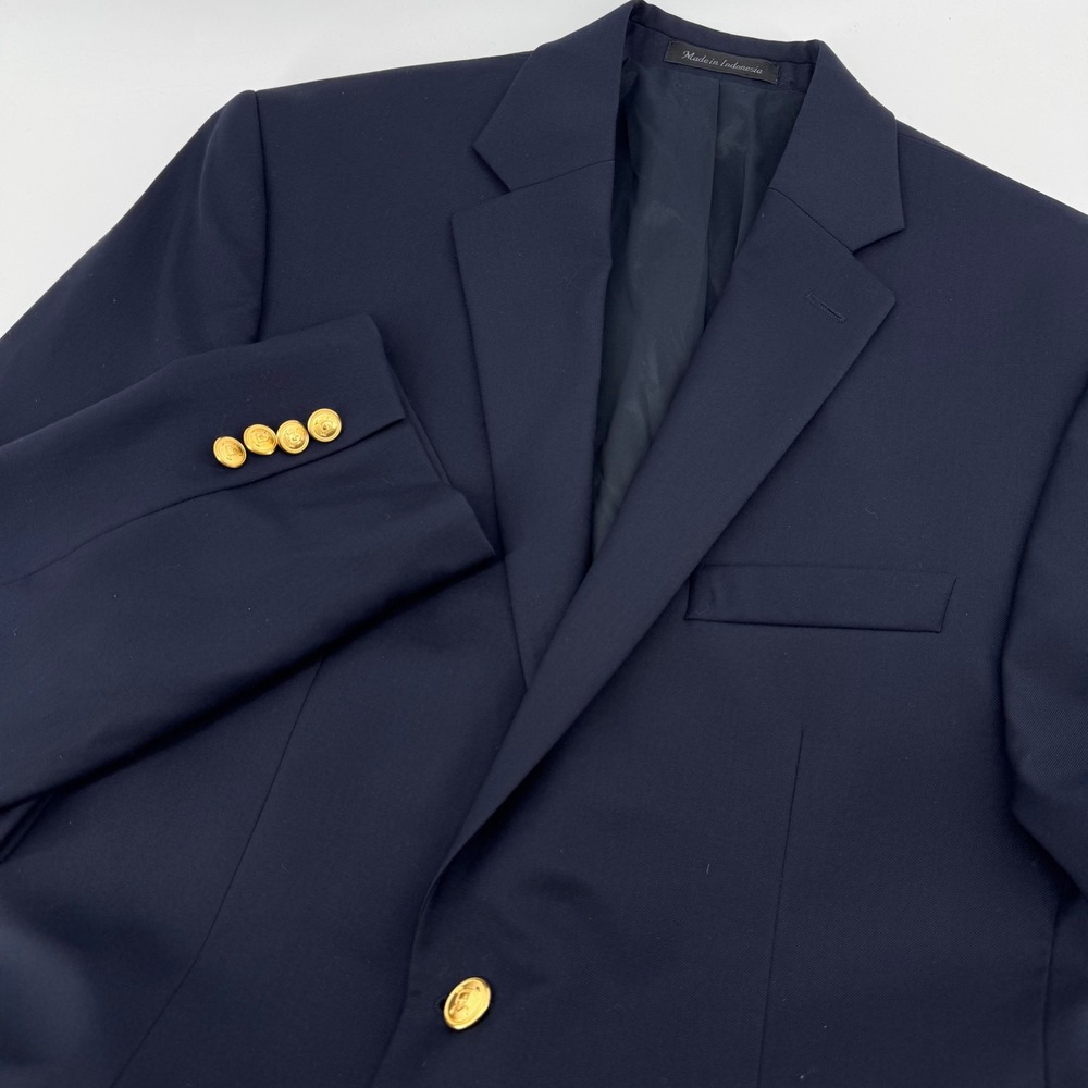 Lauren Ralph Lauren Blazer Mens 38R Navy Blue Wool Gold Button Crest Two Button
